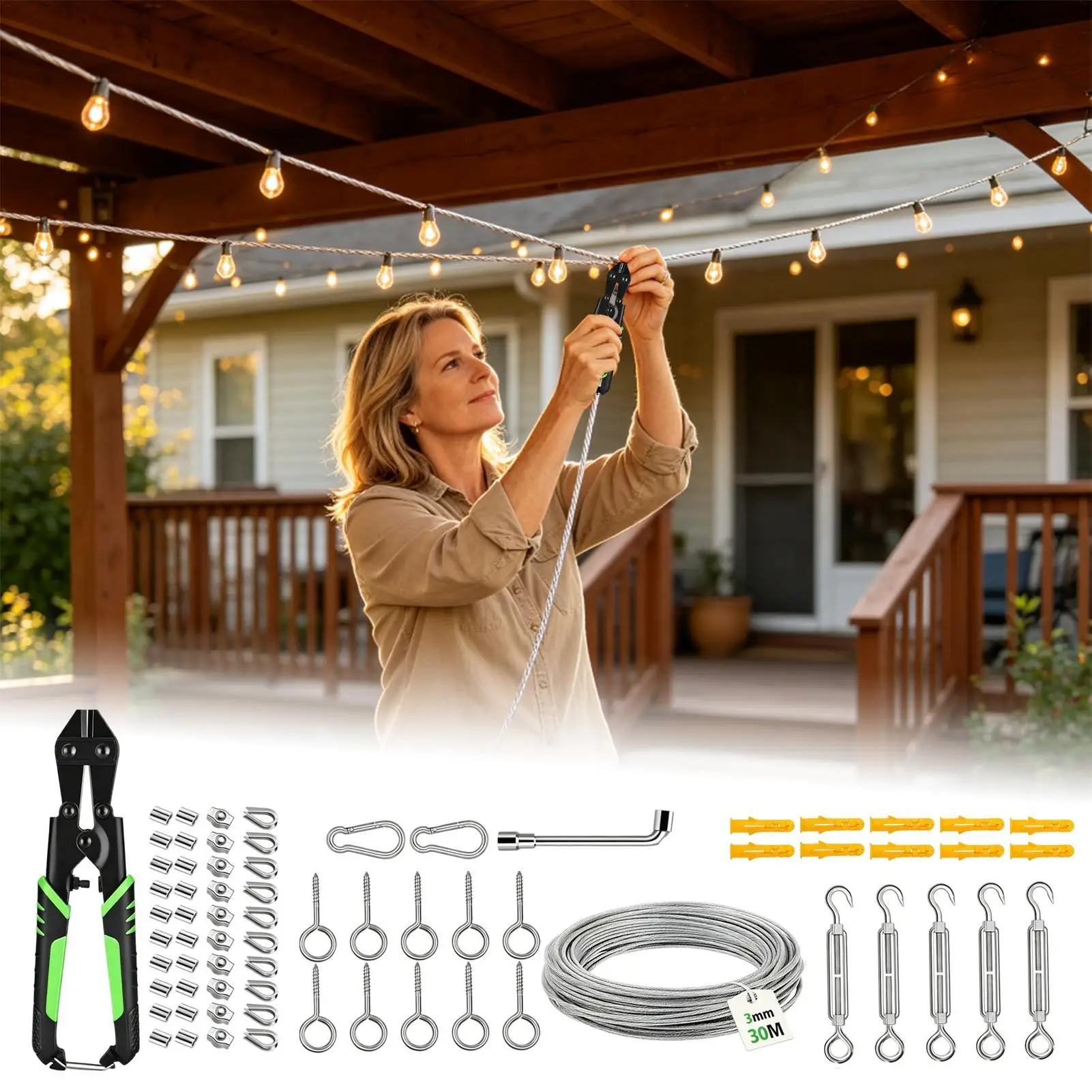 Wire Crimping Tool Rustproof Wear-Resistant Secure Complete Wire Rope Crimping Tool Sleeves For Yard Garden Patio Balcony