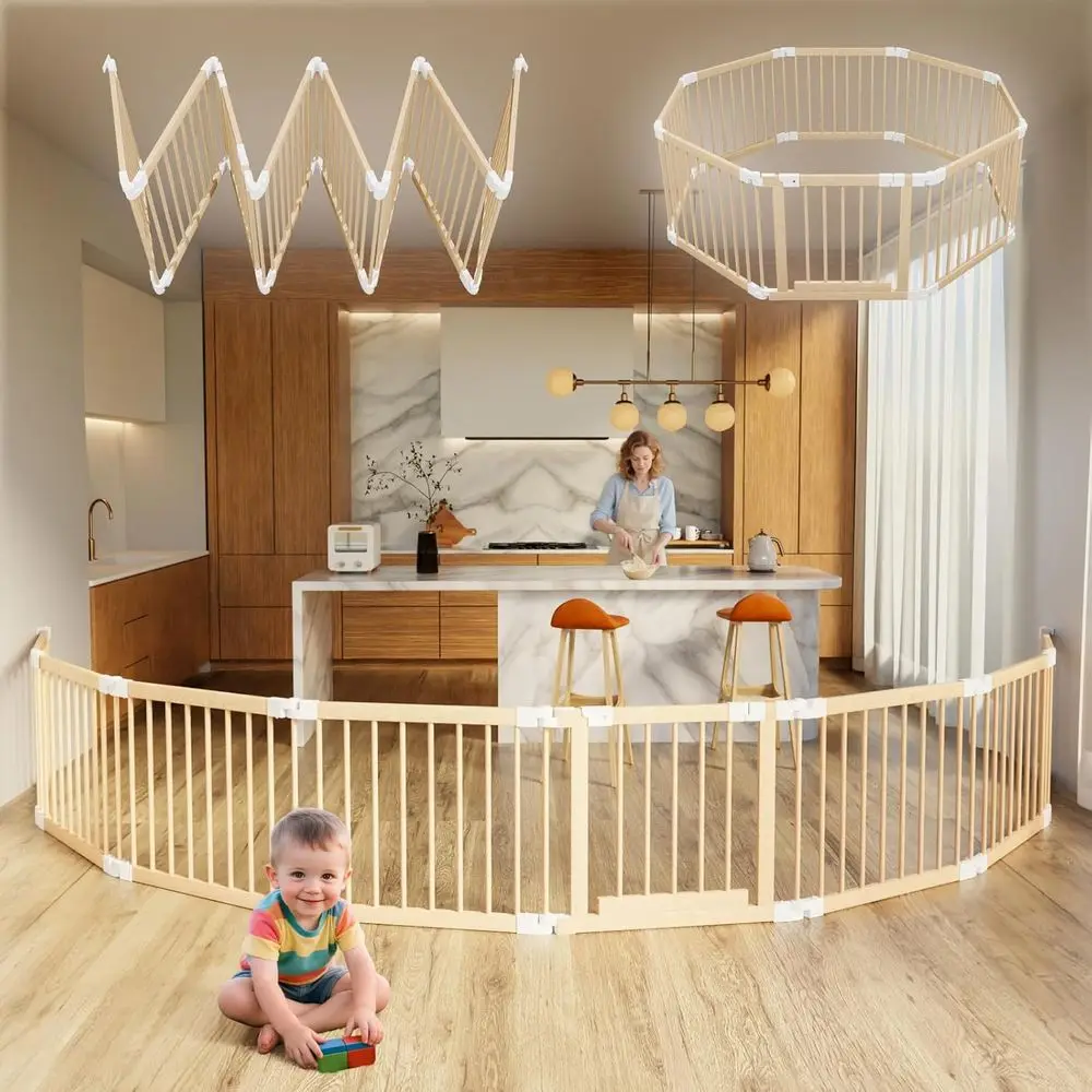 Box per bambini in legno regolabile per bambini piccoli, cortile da gioco pieghevole con connettori a parete e serratura a prova di bambino, ideale per età 1-3 (22