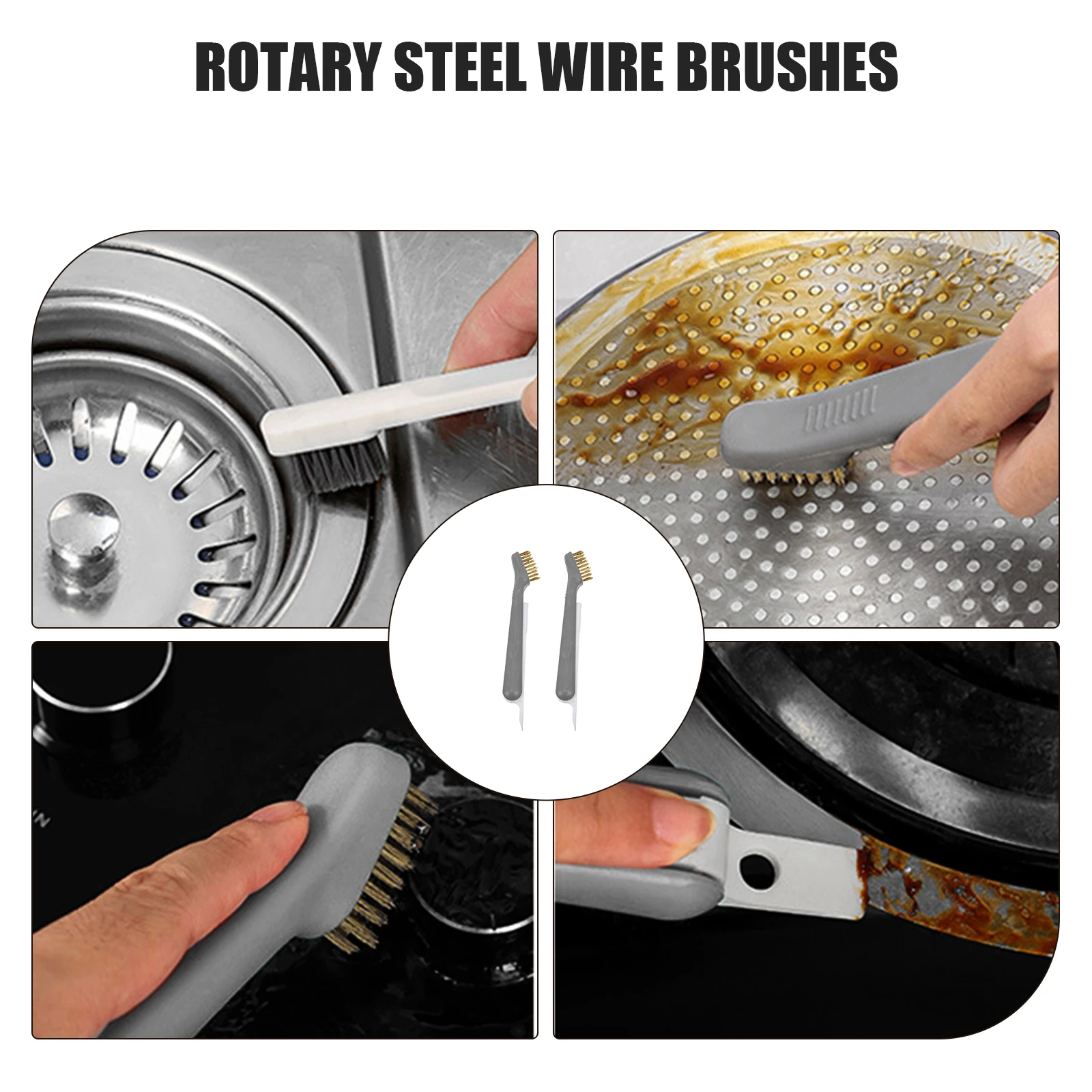 

2Pcs Cleaning Brush Stainless Steel Kitchen Tool Stove Scrubber Cooker Hook Rotary Wire Multipurpose Durability Practical Home
