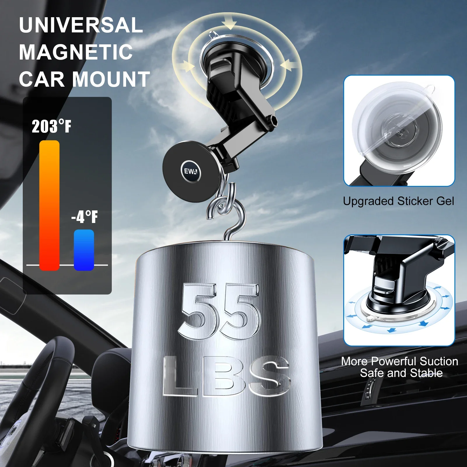 EWA Sucker supporto per telefono da auto telefono magnetico per cruscotto/parabrezza/presa d'aria compatibile con supporto a ventosa MagSafe