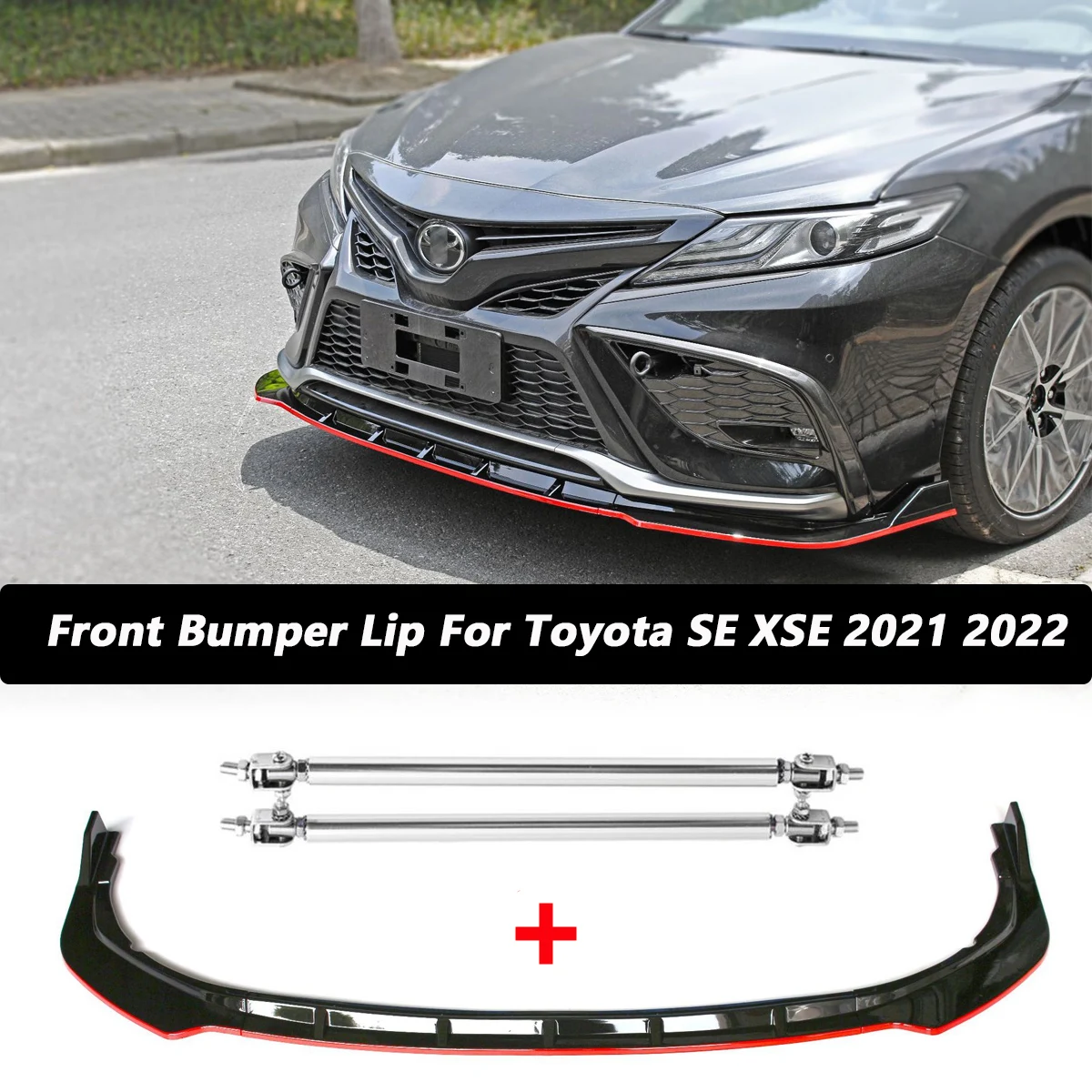 3PCS For Toyota Camry SE XSE Sport 2021 2022 Front Bumper Lip Lower Spoiler Splitters Chin Body Kit Guard w/ Support Strut Bars