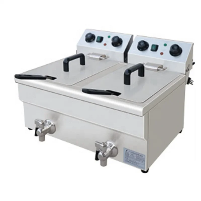 

14L+14L Table Top Stainless Steel French Fryer Machine 2 Tank 2 Basket Commercial Potato Chip Fryer Electrical Deep Fryers