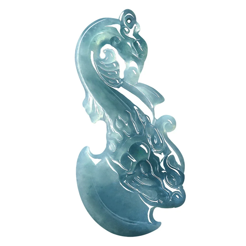 Natural A-Grade Blue Ice-Grade Water Jadeite Dragon Axe Pendant Chinese Style Luck  Luck Charm Necklace Good Luck Jewelry Gift - view 6