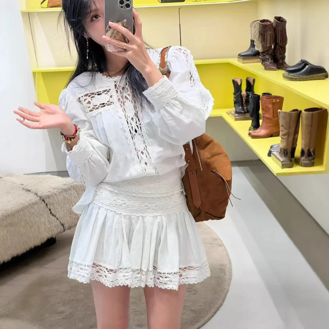 

Весенний комплект 2025: Женский свободный костюм из хлопка и льна с длинным рукавом, юбкой и топом с высокой талией – модный и универсальный образ