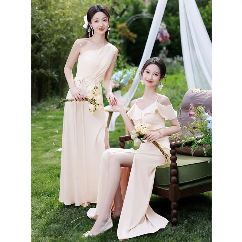 Elegant Bridesmaid Dresses Champagne Spaghetti Strapless Prom Cocktail Sown Bride Maid Dresses Maid of Honor Dress