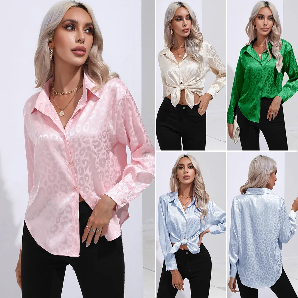 

Explosions Leopard satin shirt women's satin silk long-sleeved shirt new European and American women's wear