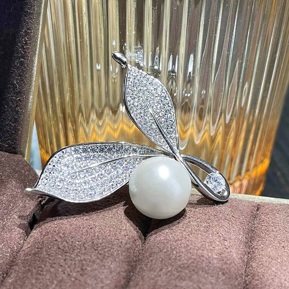 Imagem -03 - Pérola Broche para as Mulheres 100 925 Prata Esterlina Diamante de Luxo Jóias de Casamento Presente Feminino 12 mm 2023 Nova Chegada Branco e Preto