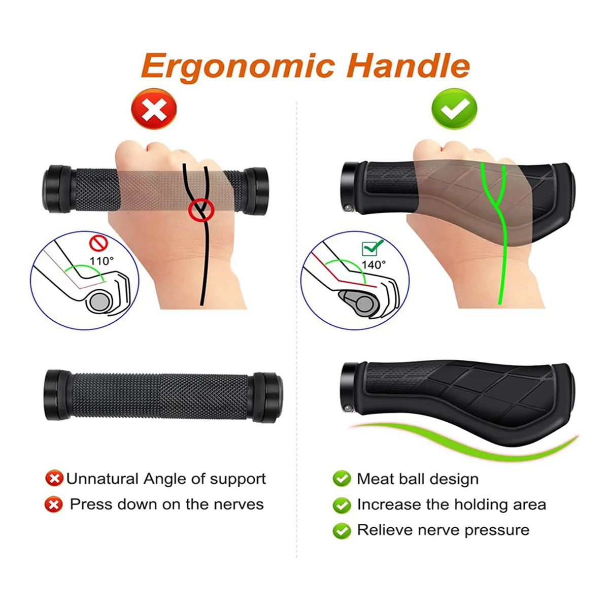 Bicycle Grips Ergonomic Grips Non-Slip Rubber Handlebar Grips,Bicycle Handlebar Grips for 22.2mm E-Bike Black