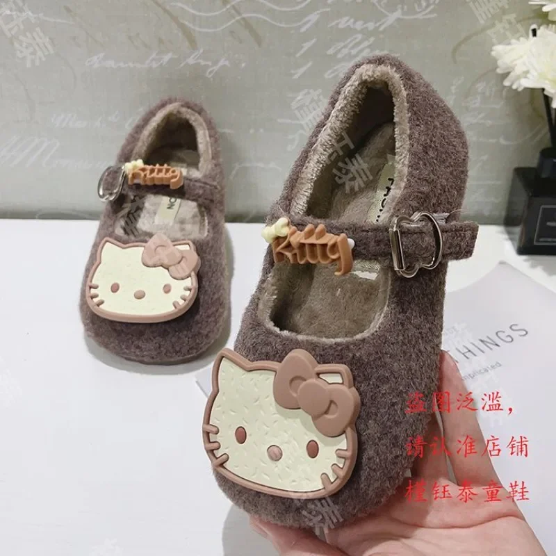 

Kawaii Sanrio Hello Kitty Anime Woolen Shoes Autumn Winter Cute Kuromi Warm Children Cotton Shoes Princess Gifts for Kids