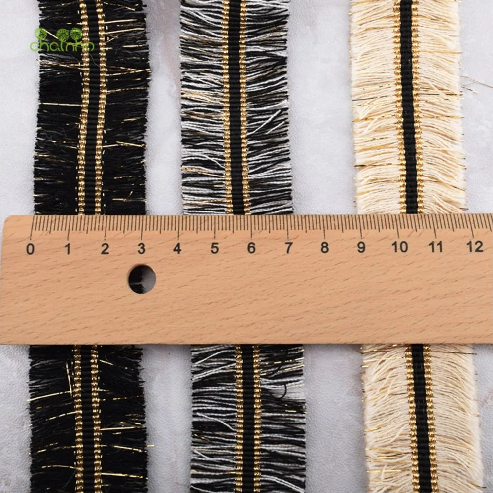 Chainho,Gold Thread Braided Cotton Tassel Lace Ribbon,DIY Handmade Material,Crafts Hair Ornaments Decoration,5 Kinds Length,HB02