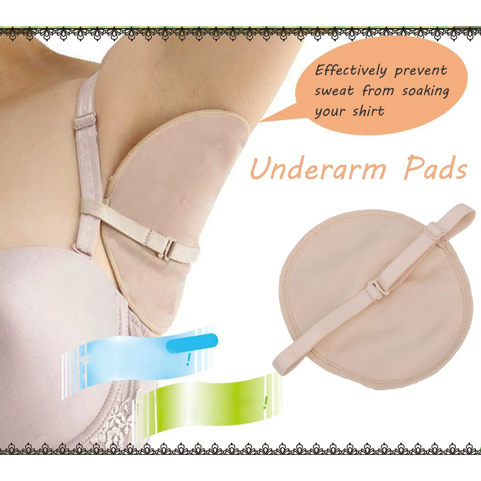 1Pair Washable Underarm Sweat Pad Reusable Dress Clothing Absorb Armpit Sweat Perspiration Pads Absorbent Deodorant Pad