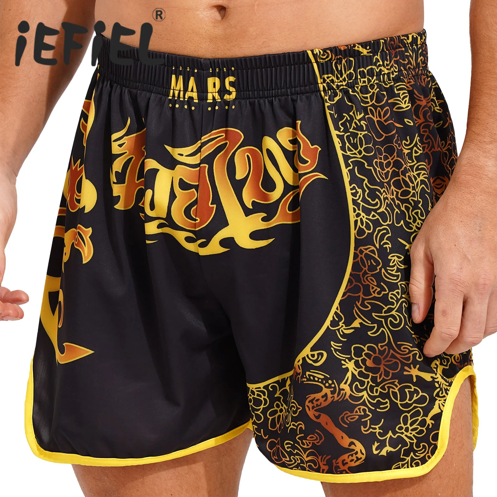 iEFiEL Mens Boxer Shorts Elastic Waistband Short Pants Trunks Bottoms Hot Pants for Boxing Fighting Training Swimming Beachwear