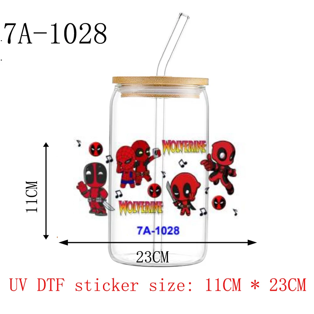 1 Stuks Deadpool Wolverine 16Oz Uv Dtf Cup Wrap Transfer Sticker Custom Label Diy Duurzaam Waterdicht Logo Voor Libbey Glas Kan
