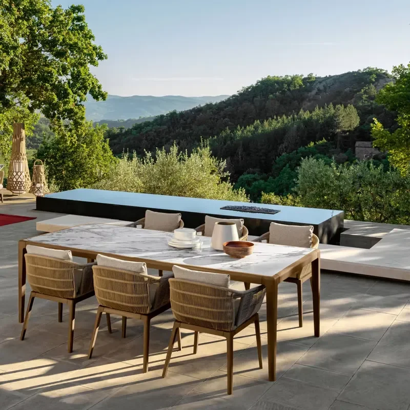 

Luxury Braided Rope Outdoor Wooden Dining Table Set Courtyard Garden Furniture