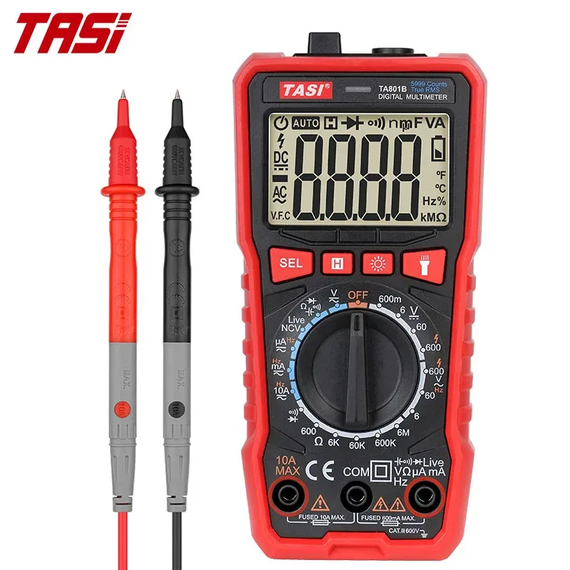 

LED IndicatorTASI TA801B True RMS Multimeter-High Accuracy 600V AC/DC Voltage 10A AC/DC Current 0-60M Resistance Measurement