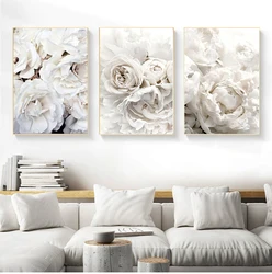 3 pezzi / set Peonia Rosa Fiori bianchi Kit di pittura diamante 5D Pieno quadrato e diamante rotondo Ricamo Punto mosaico Trittico nordico