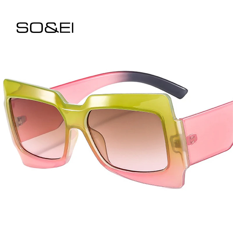 SO&EI Fashion Square Women Gradient Shades UV400 Sunglasses Vintage Wide Legs Men Trending Leopard Sun Glasses