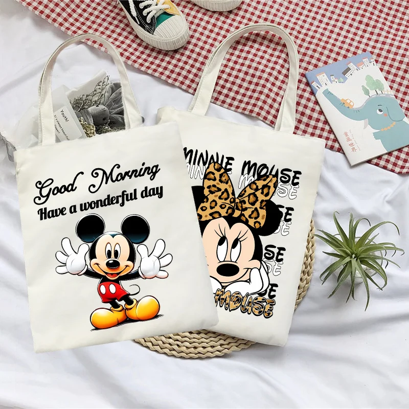 

Mickey Mouse Minnie Mouse Cloth Bags Disney Cartoon Anime Canvas Bag Fashion Large Capacity Shoulder Bags Storage Bag Handbag