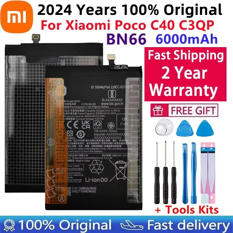 

100% Original New High Quality Replacement Battery BN66 For Xiaomi Mi POCO C40 Rechargeable Phone 6000mAh Batteries Bateria