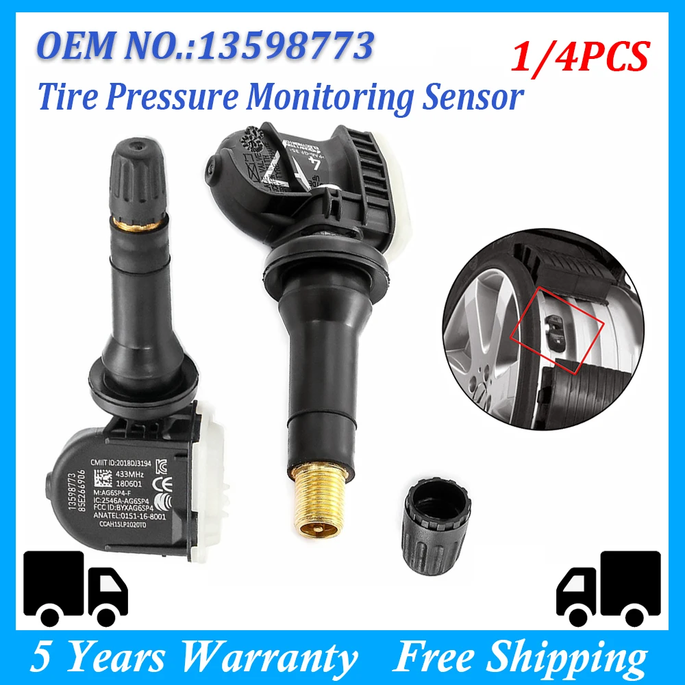 

1/4PCS TPMS 433MHz Tire Pressure Monitoring Sensor For Buick LaCrosse Regal Cadillac CT6 Chevrolet Camaro Cruze Malibu 13598773