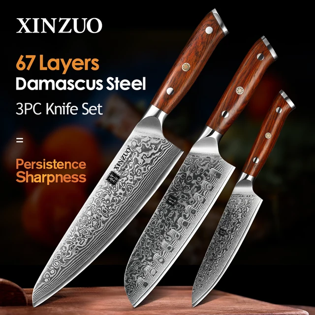 XINZUO 1-3 szt. Zestaw noży kuchennych 67 warstw stal damasceńska wysokowęglowa Chef Santoku noże uniwersalne uchwyt z palisandru narzędzia kuchenne