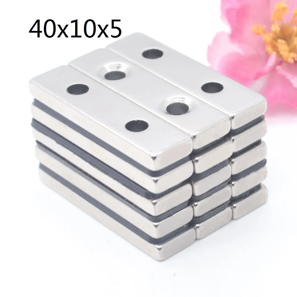 1/5/10/100pcs magnet 40 * 10 * 5 M4 strong magnet with hole 40x10x5 NdFeB strong magnet rectangular imanes Permanent new magnet