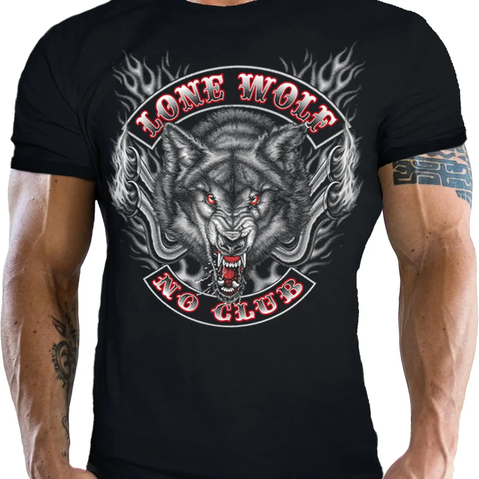 Lone Wolf No Club Men's T Shirt for Motorcyclists and Bikers vintage Washed streetwear Stylish Unisex homme Stretched fashion