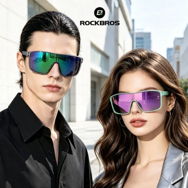 ROCKBROS Large Frame Cycling Sports Sunglasses UV400 Windproof Iridescent Men's Women's Outdoor Fashion Glasses