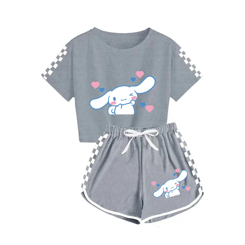 Sanrio Mädchen Cartoon T-Shirts und Shorts Set Cinna moroll Kuromi weiche Pyjamas Kurzarm Set Sommers port Kleidung Homewear Geschenk