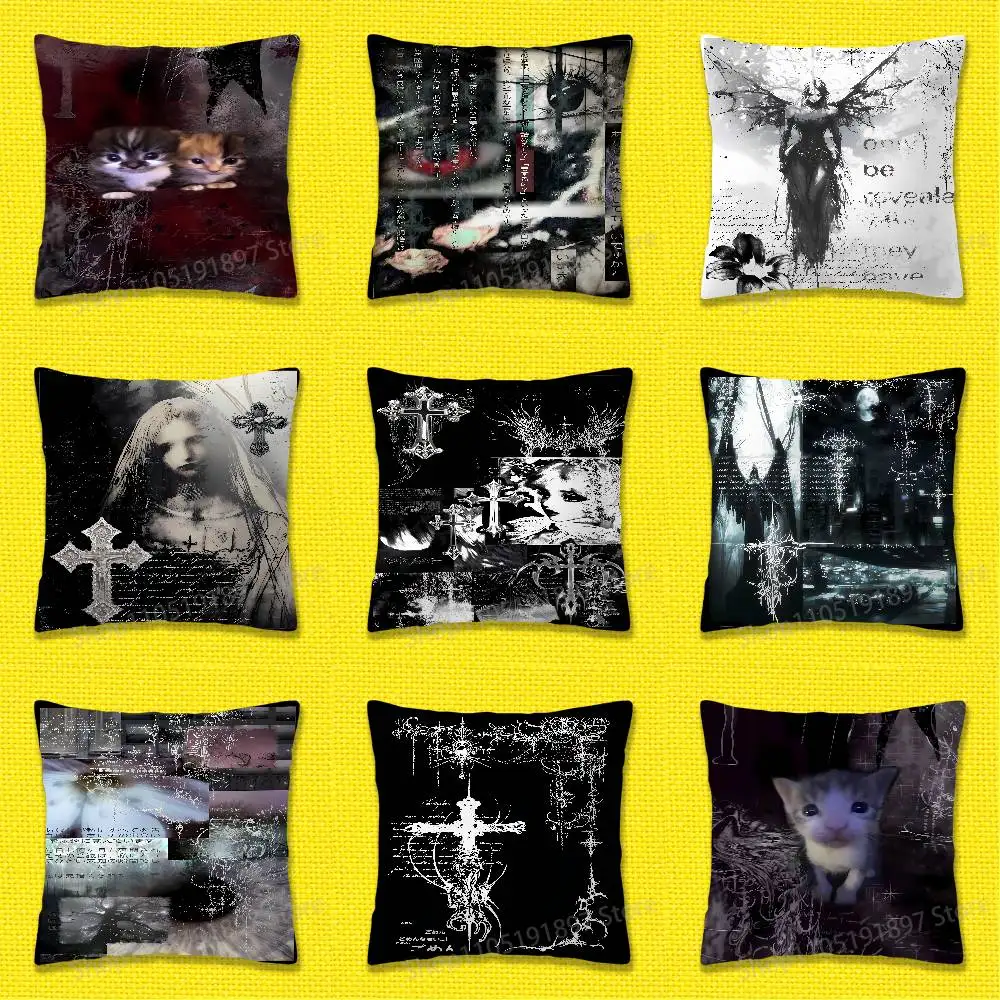 

Cyber Sigil Cross Gothic Cat Girl Throw Pillow Case For 55x55cm 30x30cm 50x50cm 45x45cm 40x40cm Square Chair Pillowcase Case