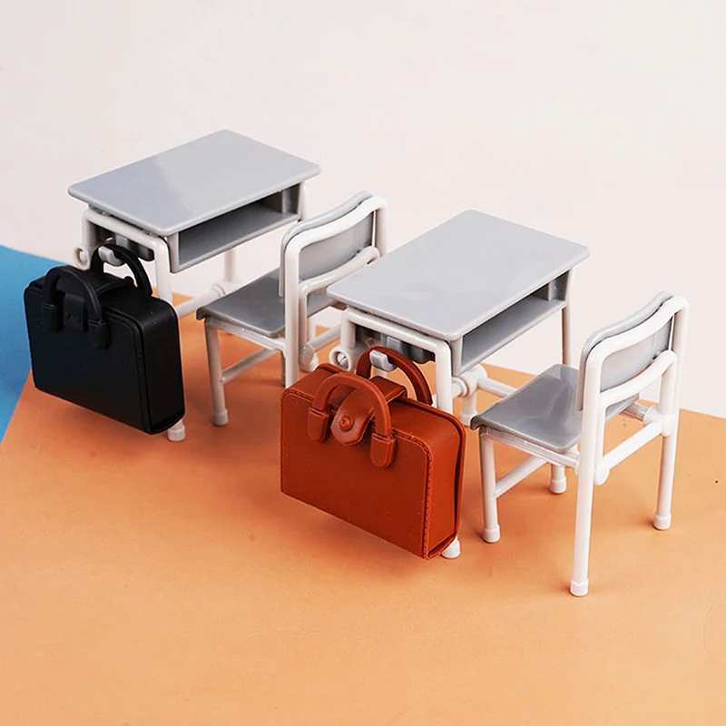 1Set Poppenhuis Miniatuur Bureaus Stoelen Schooltassen Klaslokaal Model 1:12 Poppenhuis Decor Speelgoed Accessoires-Speelgoed
