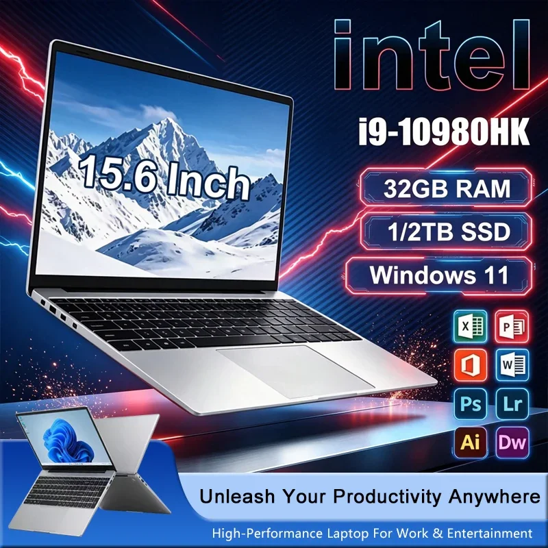 New 15.6' Laptop Intel Core i9-10980HK 32GB 2TB Gaming PC Ultra Slim Office Study Computer PC Windows 11 Pro 1920*1080