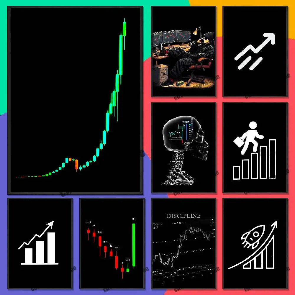 For Trader Green Candlestick Chart Poster Sticker Paper Home Decoration Custom Self-adhesive Souvenirs Playbill Cover