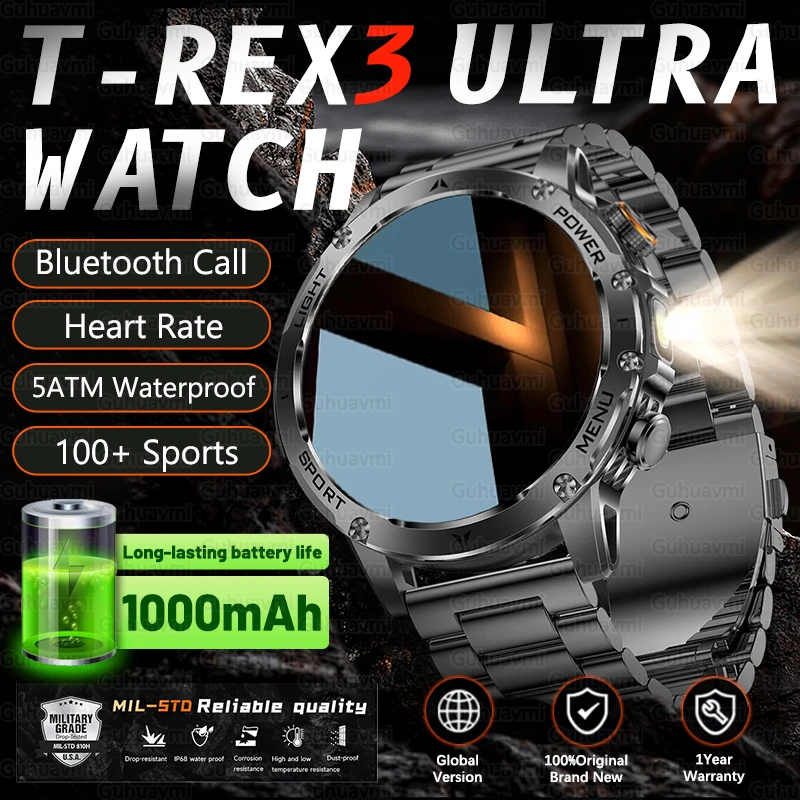 

New Military T-REX3 Ultra Smart Watch 1000Mah Battery Voice Call GPS Track 5ATM Waterproof Tactics Sport Fitness Smartwatch Men