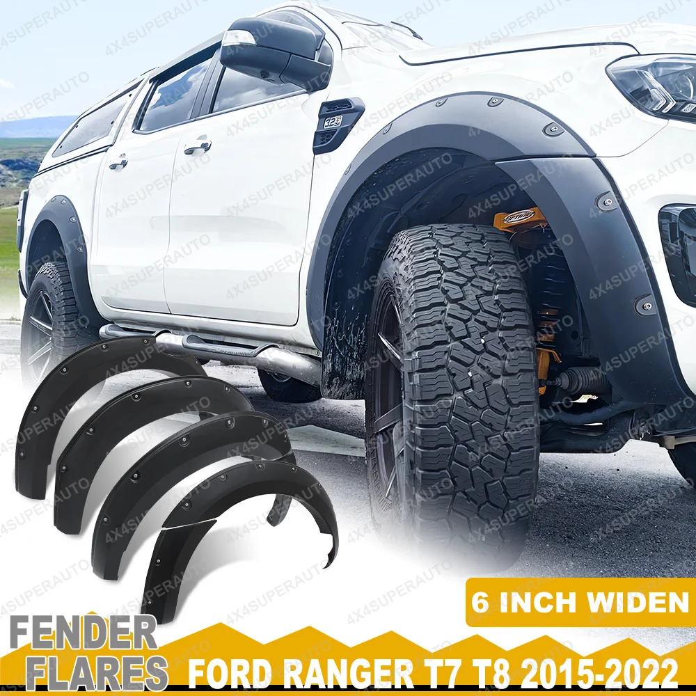 

6" Wheel Arch Protector Fender Flares For Ford Ranger T7 T8 2015-2022 Double Cab Rivet Style Wheel Flares 4X4 Car Accessories