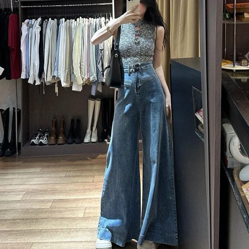 Spodnie damskie z wysokim stanem, lekko rozszerzane, eleganckie, modne, uniwersalne, do pracy, luźne i wyszczuplające, proste i eleganckie, szerokie.