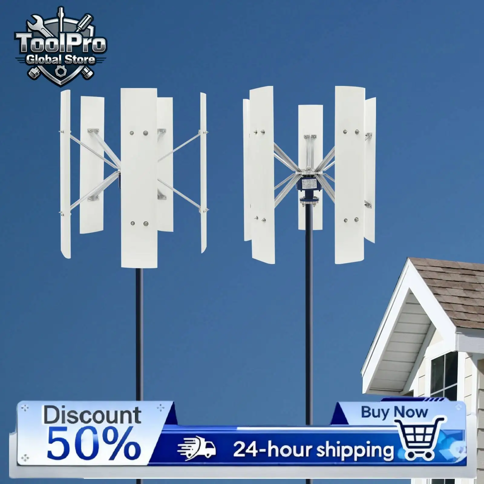 

12V/24V Wind Power Generator，100W 5-blade Vertical Axis Wind Turbine Generator，2.5m/8.2ft/s Starting Wind Speed