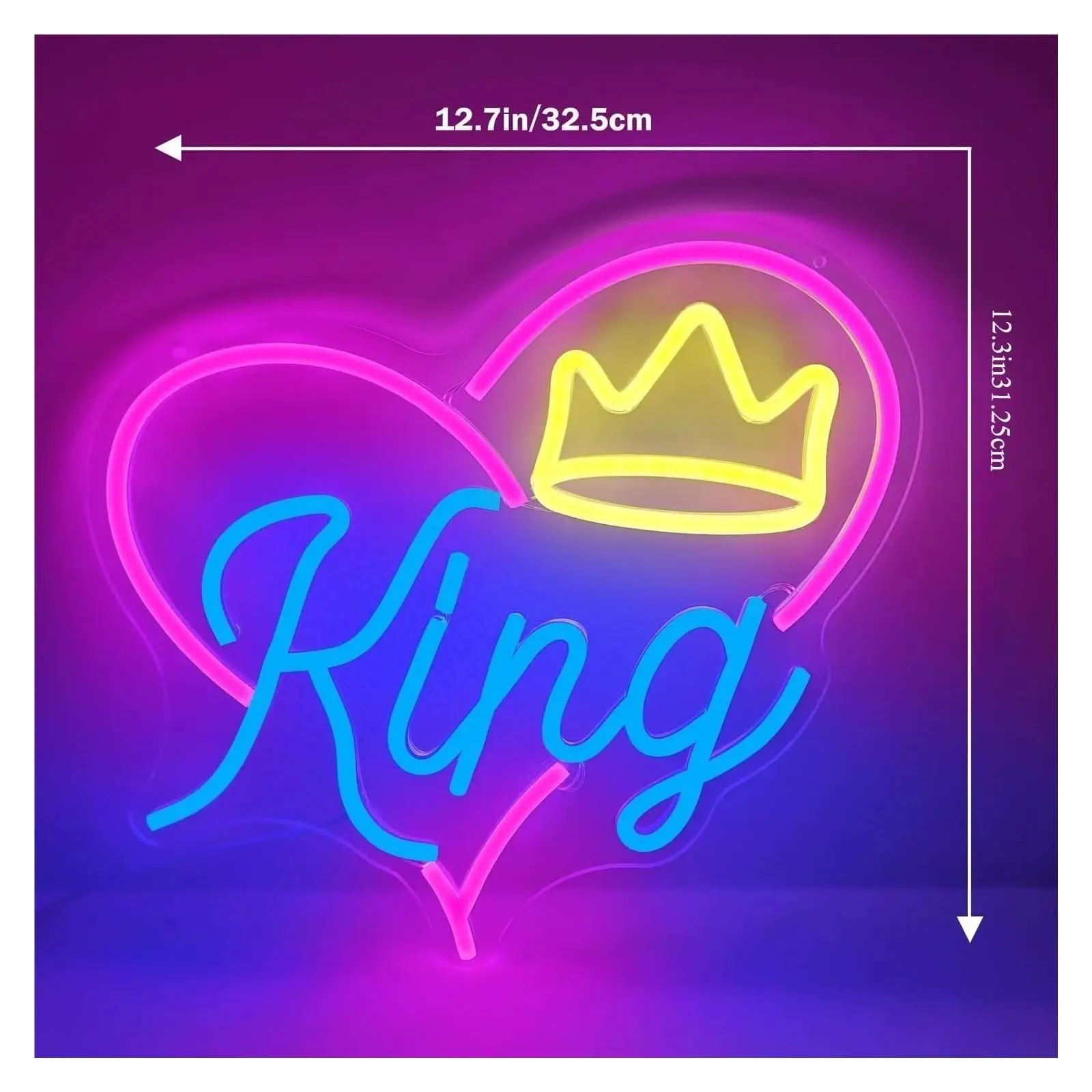 King Letters Neon Sign Dimmable Crown LED Light Decoration for Bedroom for Kids,Game room,Study,Hallway,Birthday party,Bar,Pub
