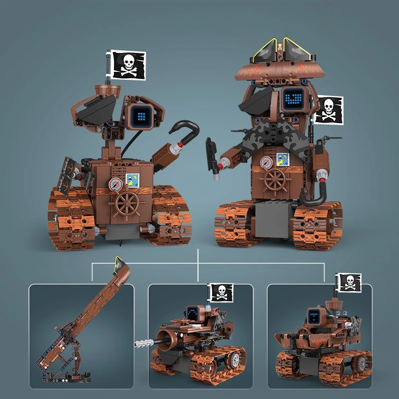 5‑in‑1 Transformable Programmable Pirate Engineering Robot Building Blocks STEM DIY Model Desktop Decor Collectible Hobby Gift