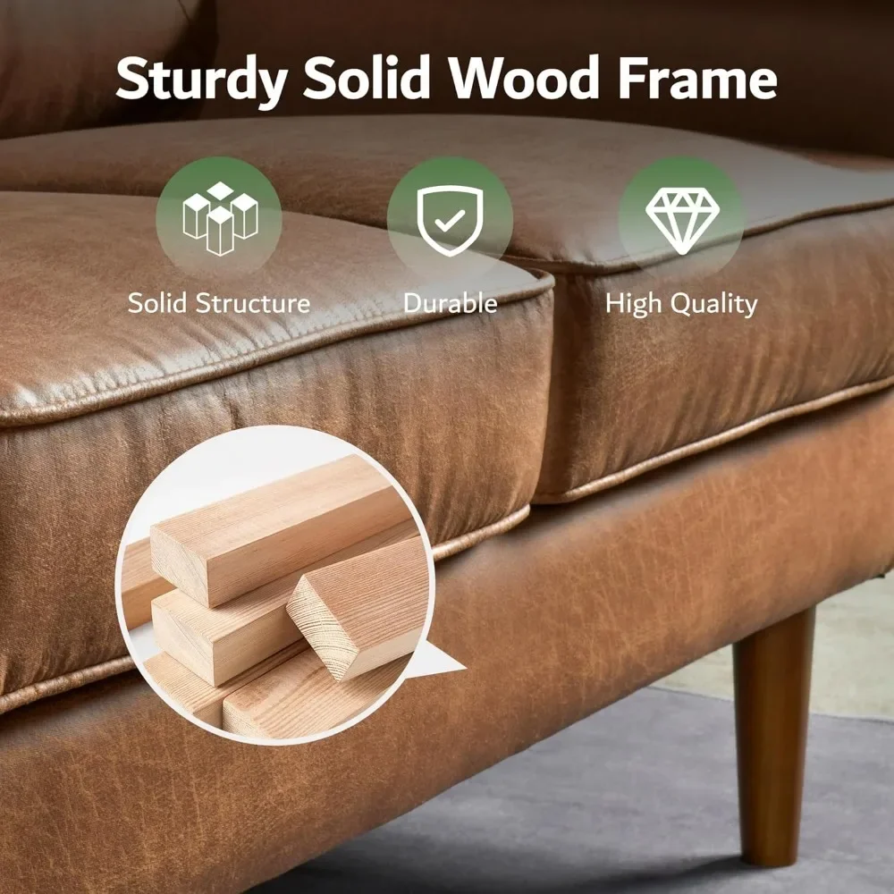 أريكة فاخرة بثلاثة مقاعد مع جلد صناعي، أريكة حديثة في منتصف القرن مع مسند ذراع مريح، أرائك مريحة بمقعد عميق، أريكة صغيرة #5