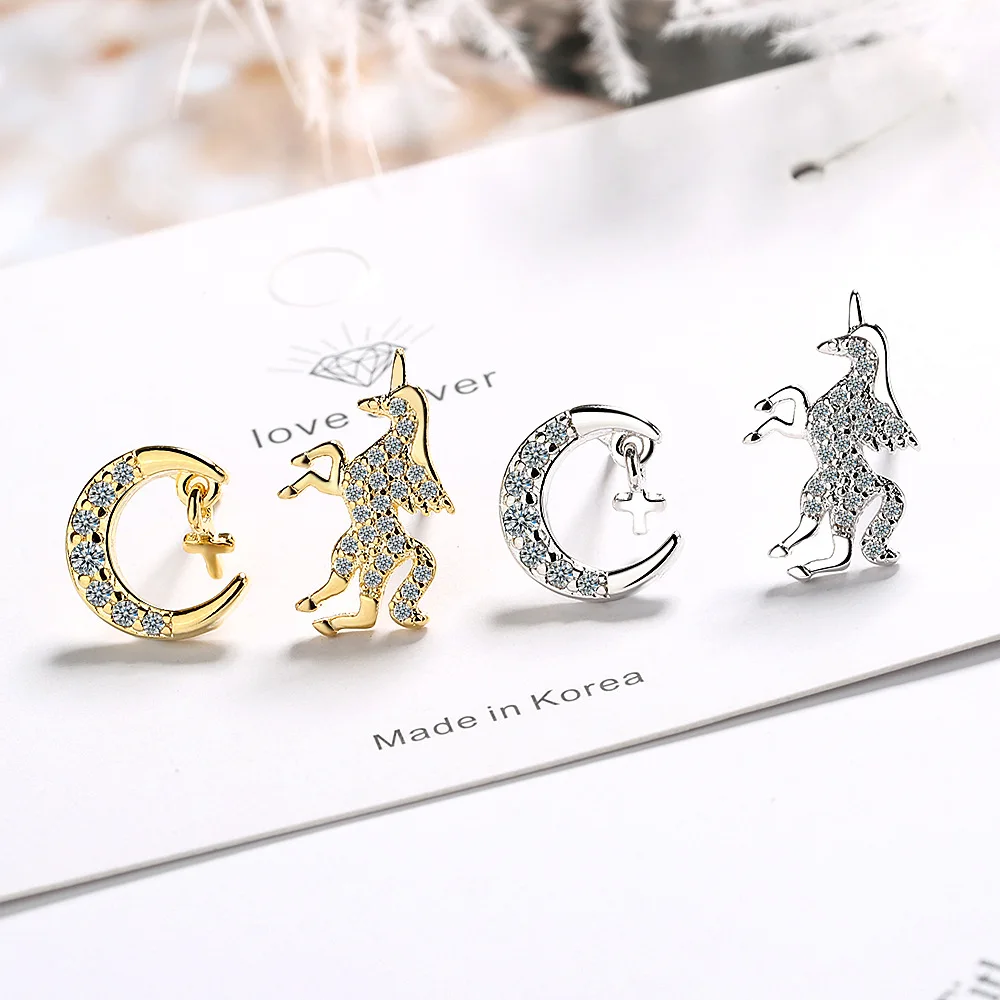 

Серьги из стерлингового серебра 925 пробы, серьги с бриллиантами в виде единорога, женские модные простые ювелирные изделия на день рождения, свадьбу, годовщину, подарок