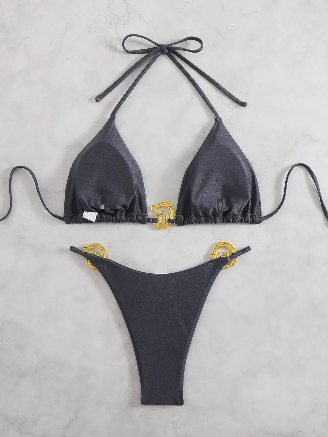 Sexy Thong Bikinis Sets Two Pieces Swimsuit Metal Hoops Link Swimwear Female Brazilian Biquini Triangle Beach Wear Bathing Suit