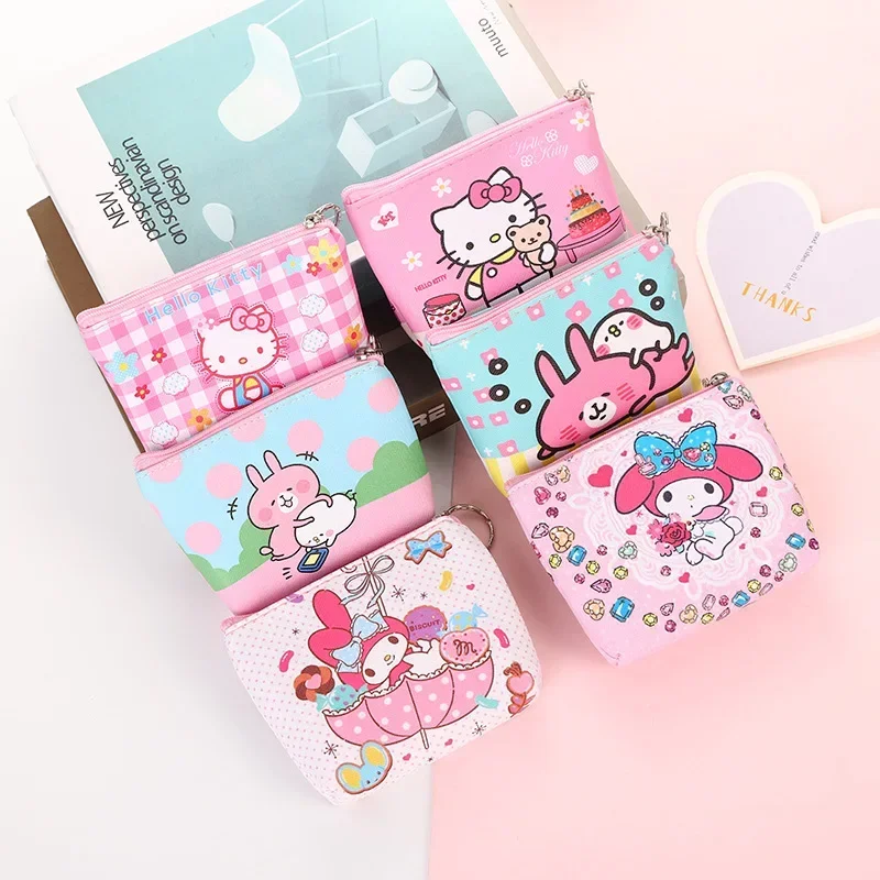 Hello Kitty Purse Coin Purses Cartoon Animals PU Melody Cute Wallet Bag Keychains Storage Bag Sanrio Kuromi Kawaii Mini Pouch