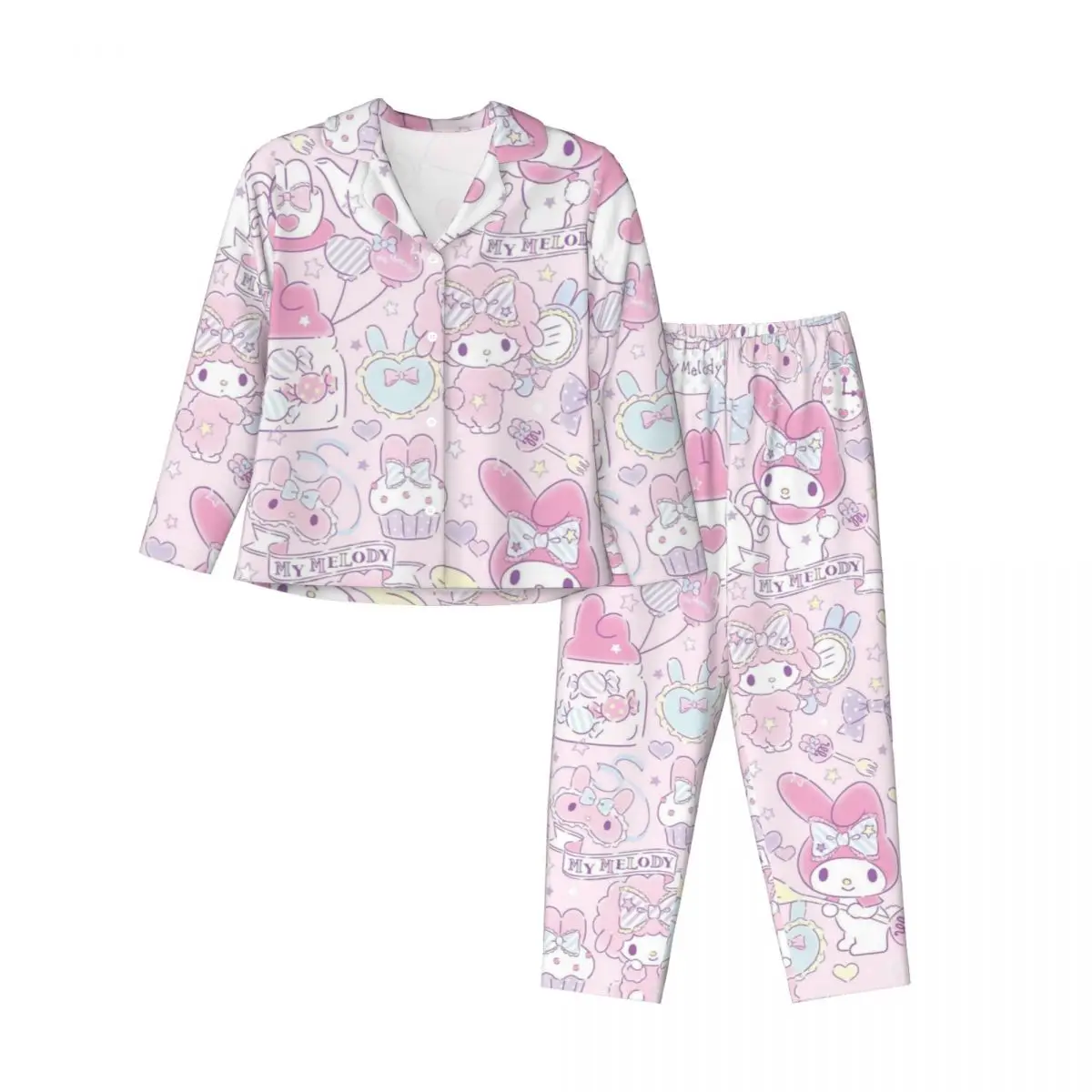 

Женский пижамный комплект My Melody, пижамный комплект на пуговицах, костюм из двух предметов, пижама Femme, одежда для сна, домашняя одежда