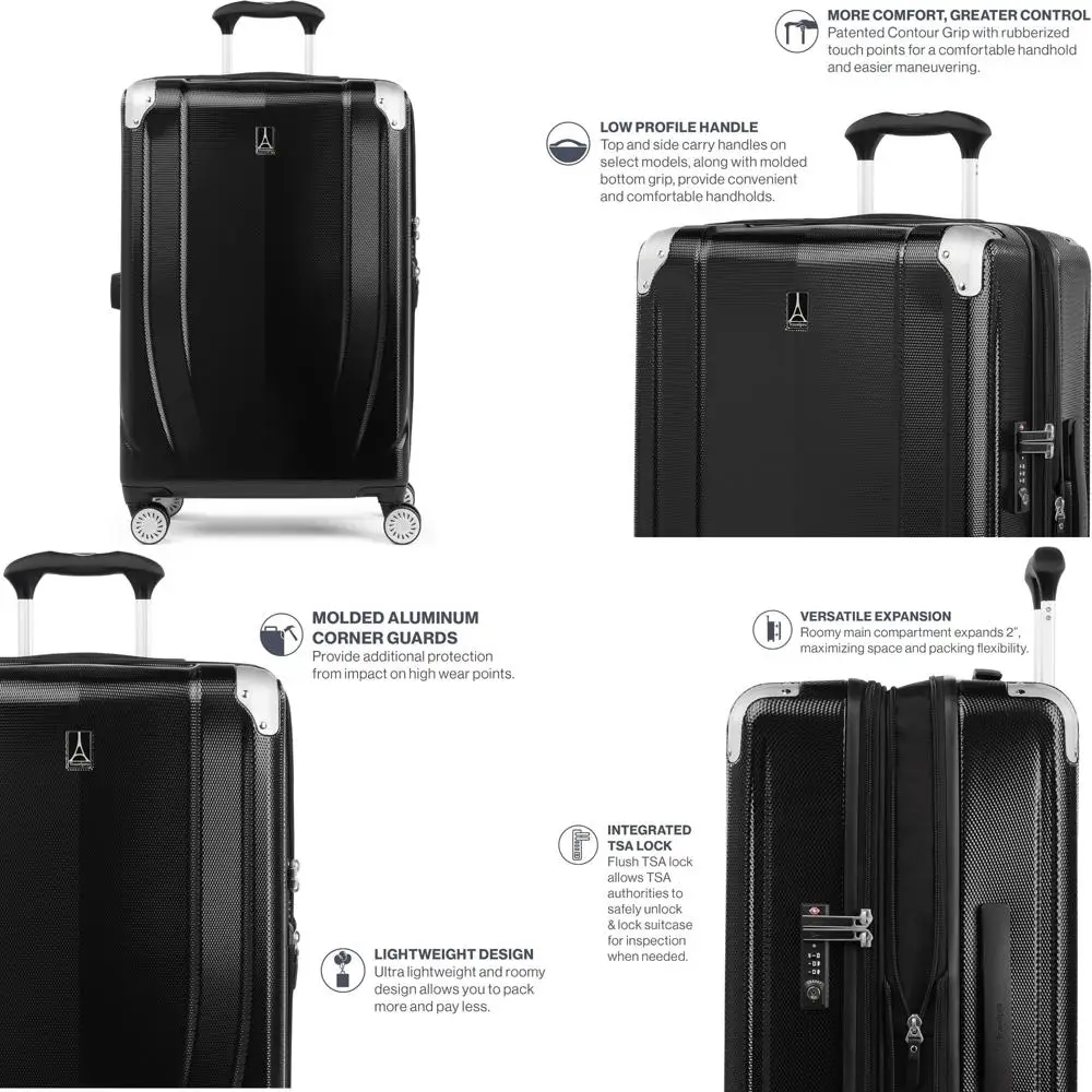 Equipaje giratorio de carcasa dura expandible medio de 25 pulgadas, maleta liviana con 8 ruedas para viaje, azul