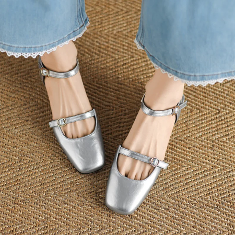 

Мэри Джейн на плоской подошве, винтажные женские повседневные лоферы с квадратным носком и пряжкой, женские балетки без шнуровки, неглубокие однотонные мокасины