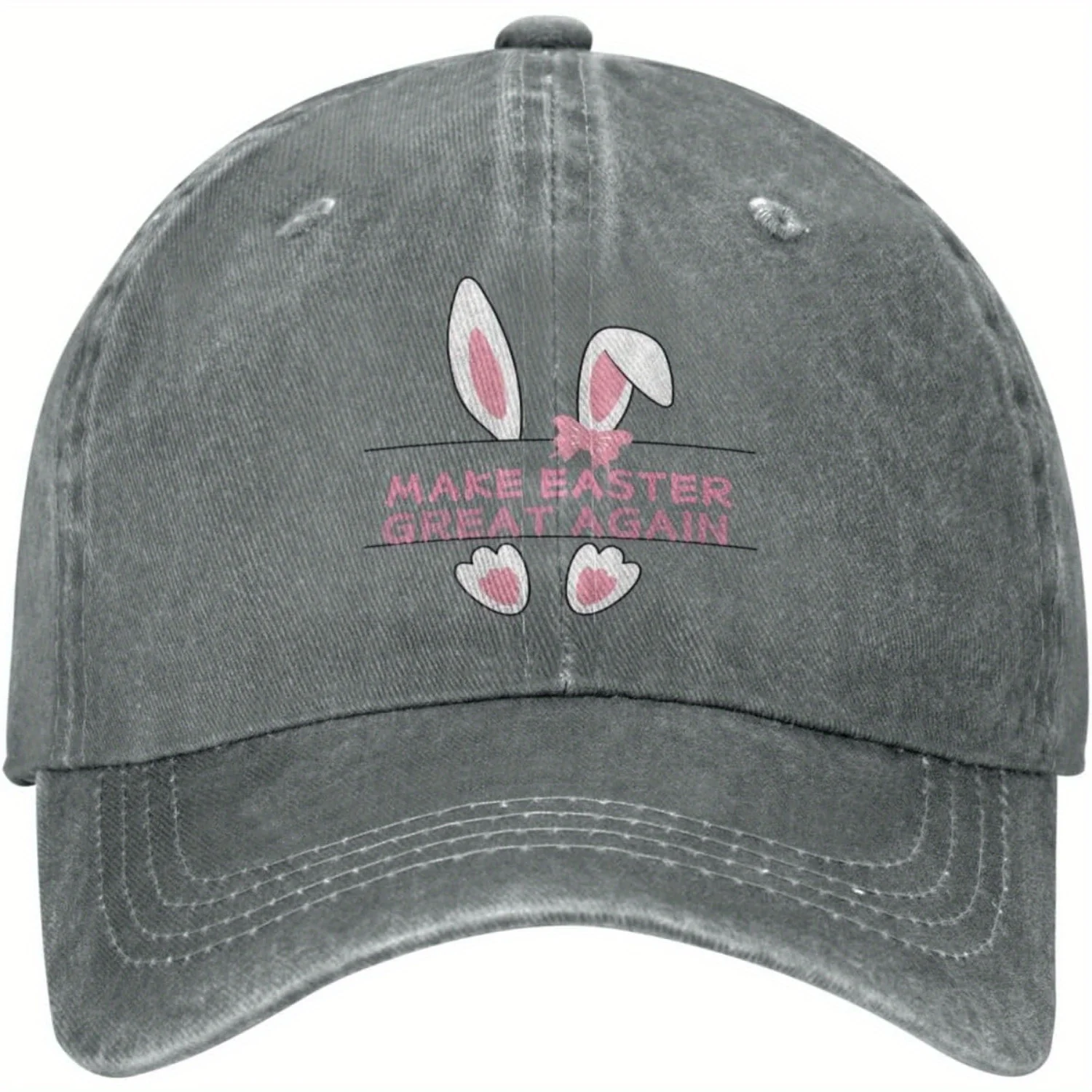 1 szt. Vintage’owa czapka bejsbolówka w stylu kowbojskim z napisem „Make Easter Great Again” – czerwona z różowymi uszami króliczka i białymi łapkami, regulowana, elastyczna, unisex