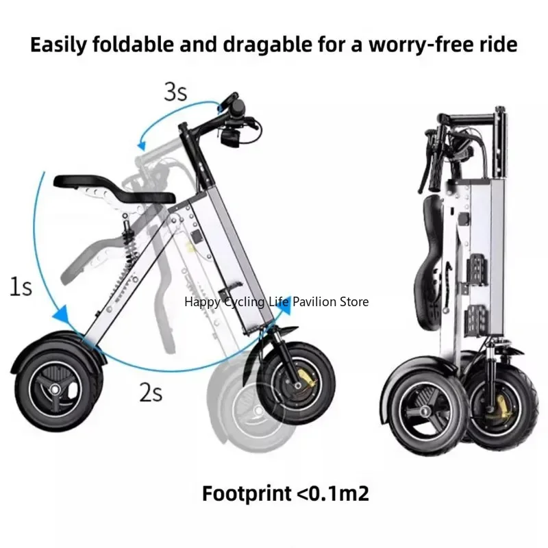 Parent child double folding electric tricycle, aluminum alloy lightweight,mini tricycle for adults ,36V 350W 10AH 25KM,20KM/H