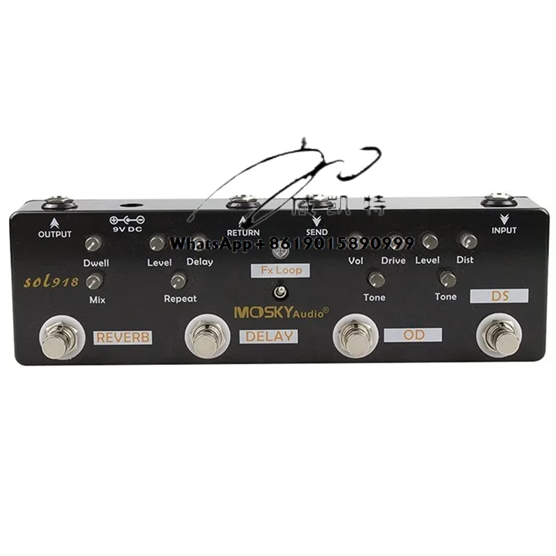 Novo pedal multiefeitos 5 em 1 com distorção overdrive FX Loop Delay Reverb Effects Pedal True Bypass Pedal de guitarra