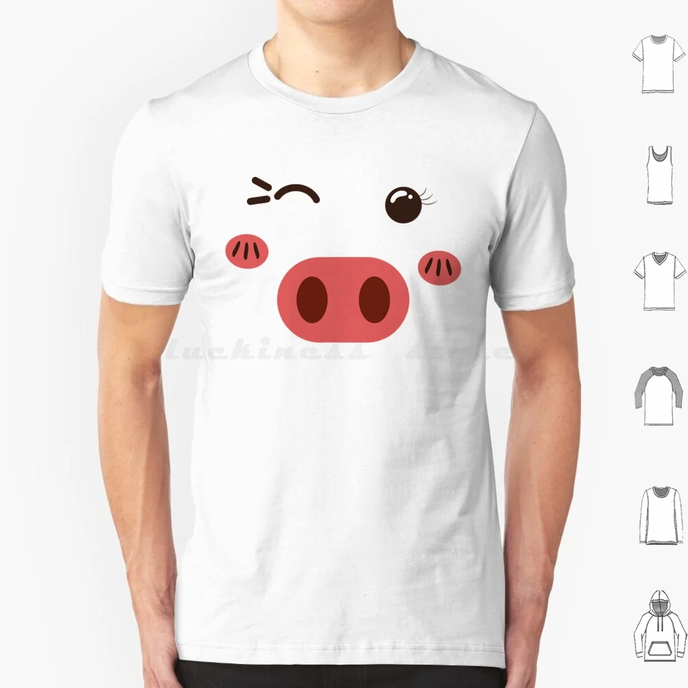 Divertido cara de cerdo rosa Kawaii Wink Eye lindo disfraz de Halloween Camiseta de algodón hombres mujeres DIY estampado divertido cara de cerdo rosa Wink Kawaii